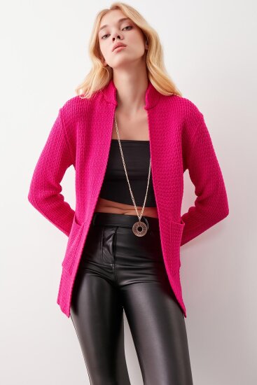 Yaka Cep Detaylı Triko Hırka - 40