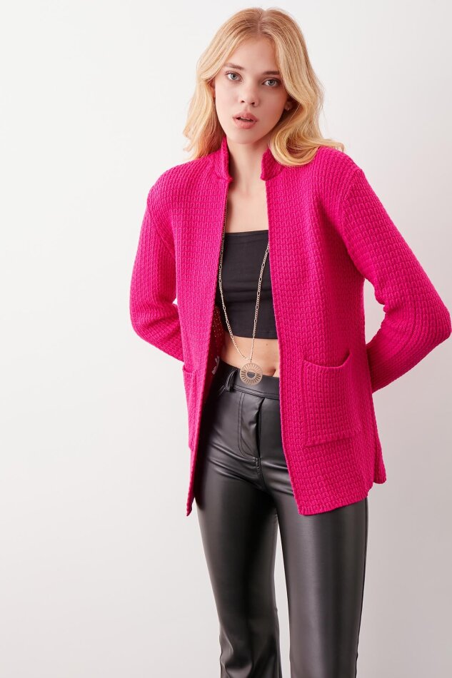 Yaka Cep Detaylı Triko Hırka - 43