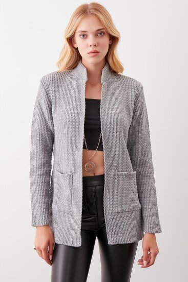 Yaka Cep Detaylı Triko Hırka - 44