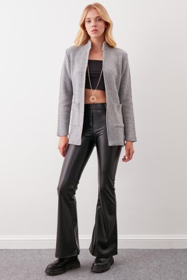 Yaka Cep Detaylı Triko Hırka - 45