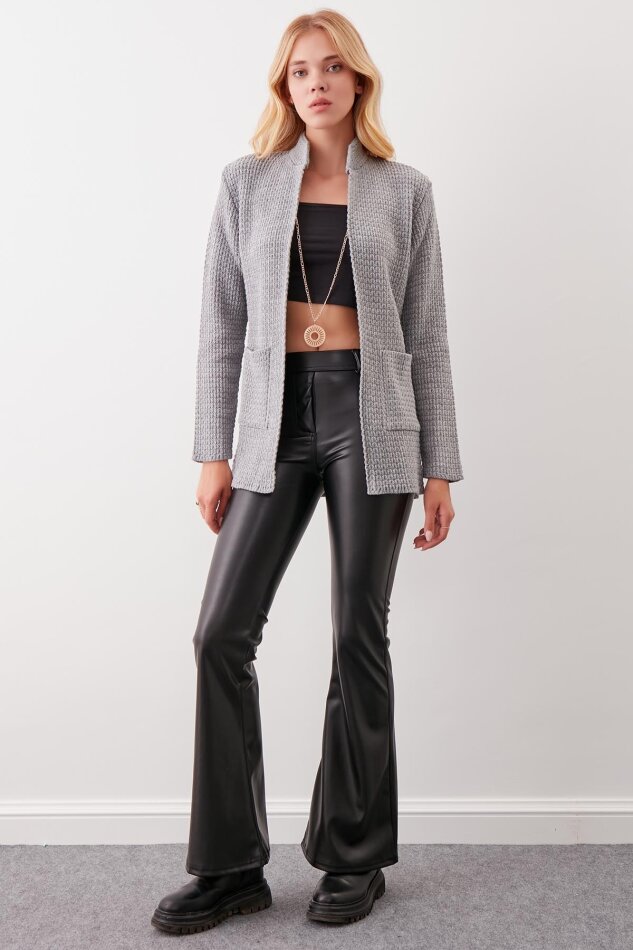 Yaka Cep Detaylı Triko Hırka - 45