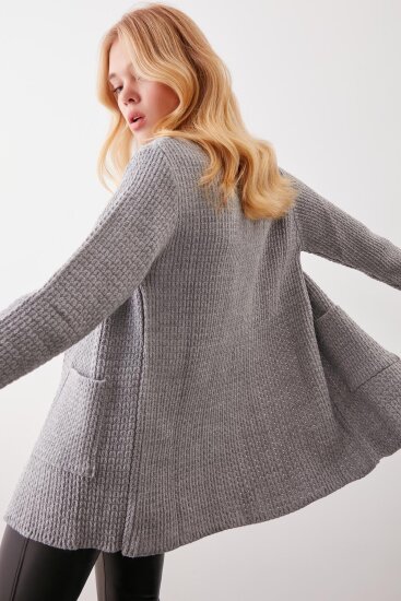 Yaka Cep Detaylı Triko Hırka - 47