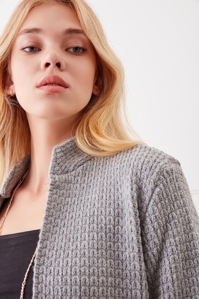 Yaka Cep Detaylı Triko Hırka - 49