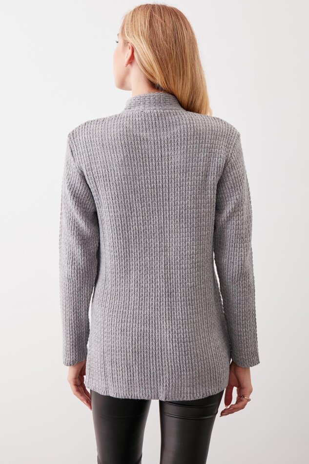 Yaka Cep Detaylı Triko Hırka - 50