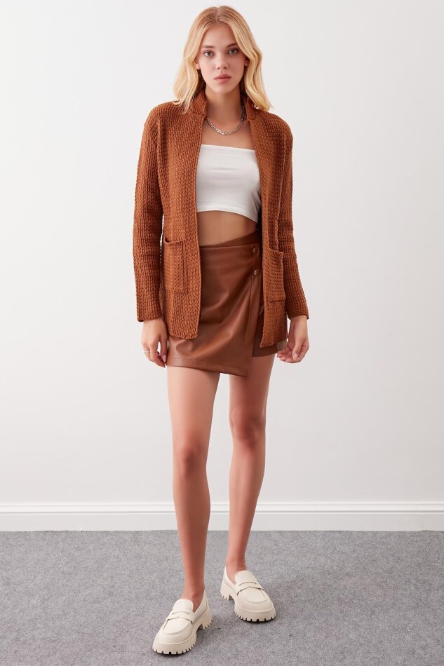 Yaka Cep Detaylı Triko Hırka - 51