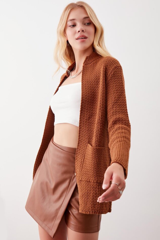 Yaka Cep Detaylı Triko Hırka - 52