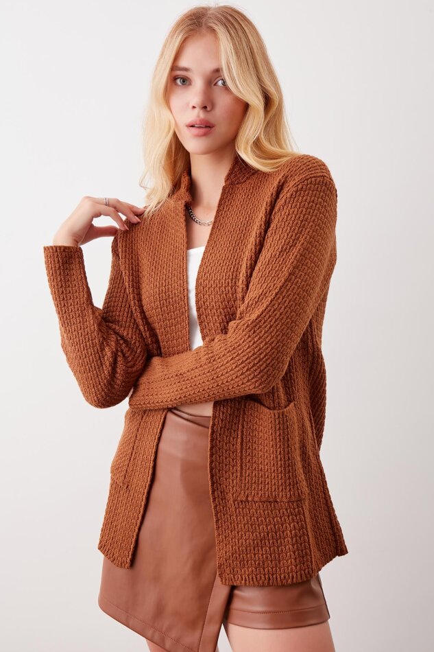 Yaka Cep Detaylı Triko Hırka - 53