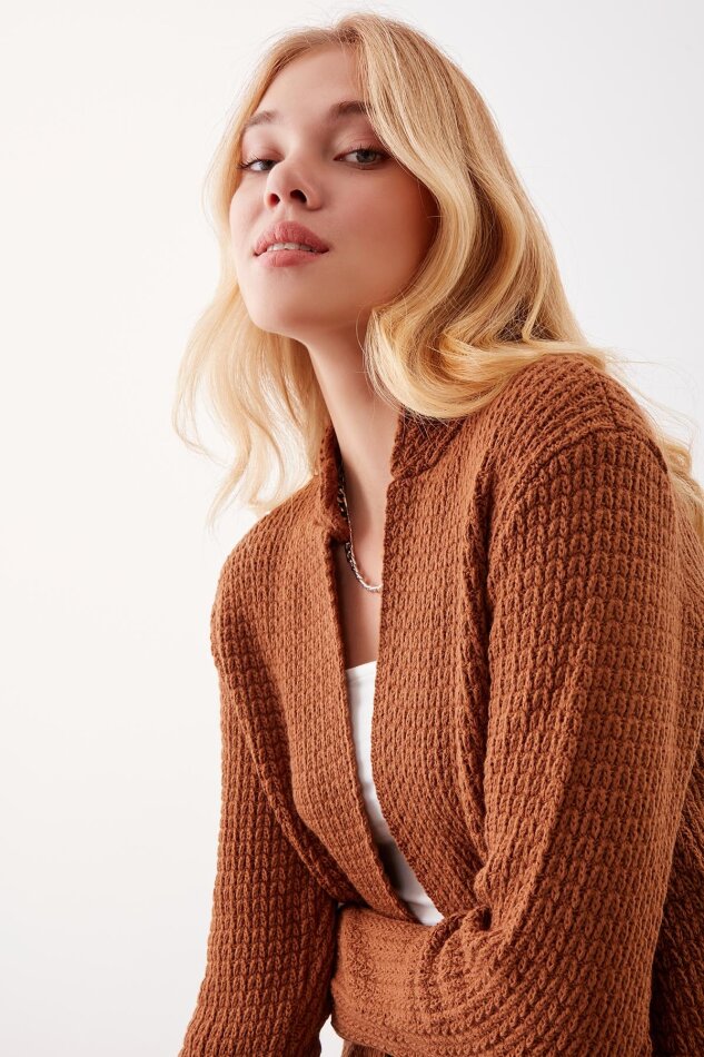 Yaka Cep Detaylı Triko Hırka - 54