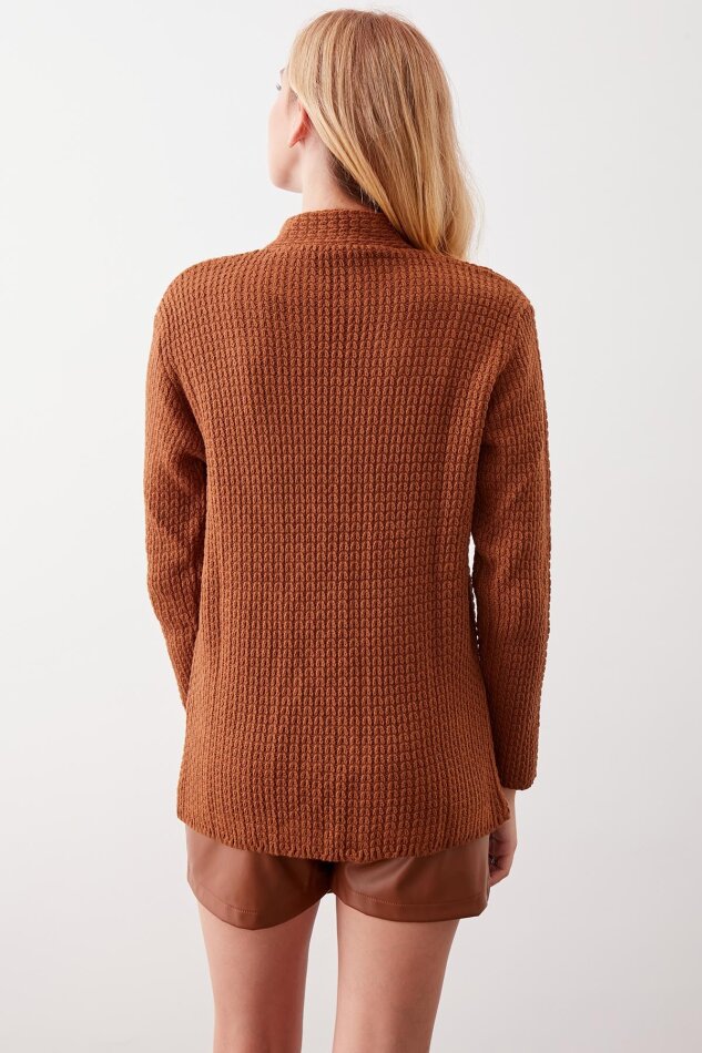 Yaka Cep Detaylı Triko Hırka - 55