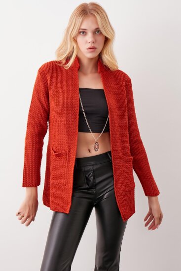 Yaka Cep Detaylı Triko Hırka - 5