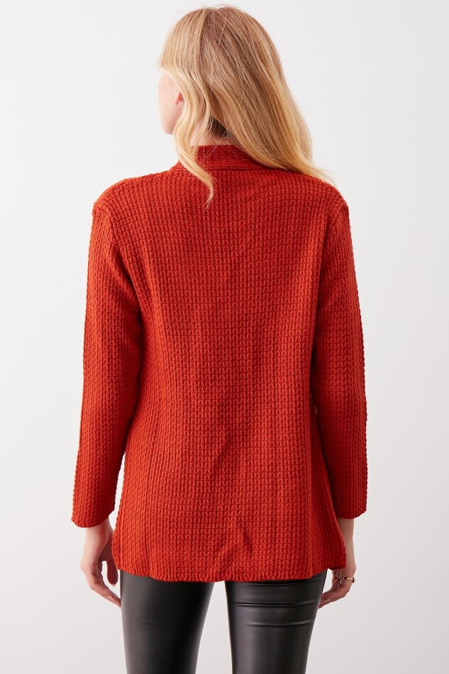 Yaka Cep Detaylı Triko Hırka - 6