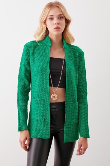 Yaka Cep Detaylı Triko Hırka - 57