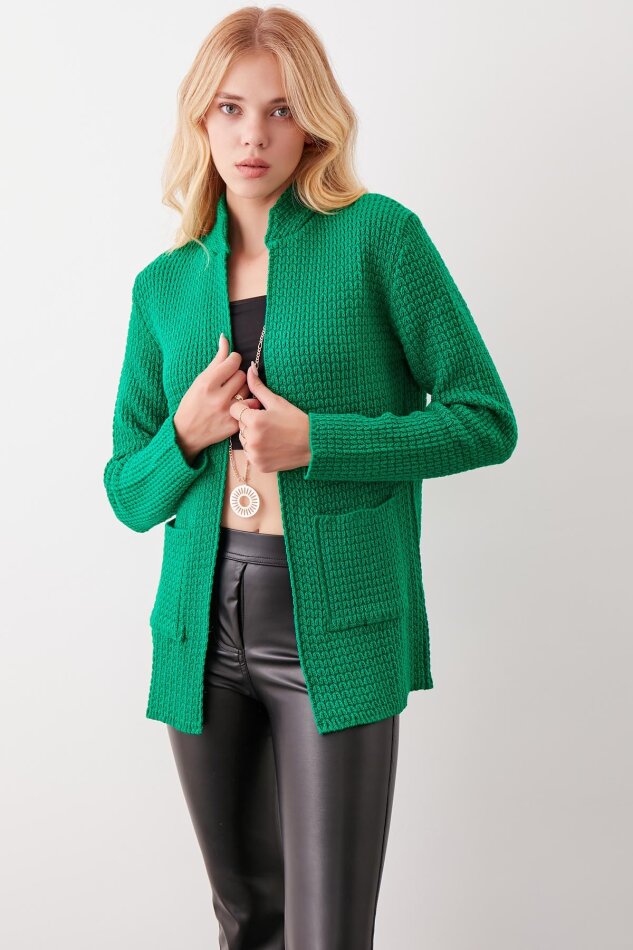 Yaka Cep Detaylı Triko Hırka - 58