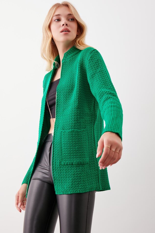 Yaka Cep Detaylı Triko Hırka - 59