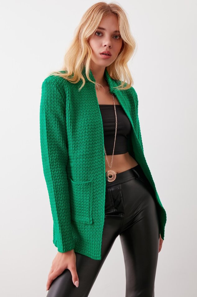 Yaka Cep Detaylı Triko Hırka - 61