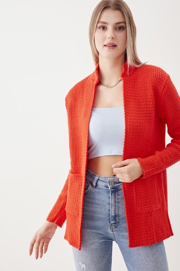 Yaka Cep Detaylı Triko Hırka - 64