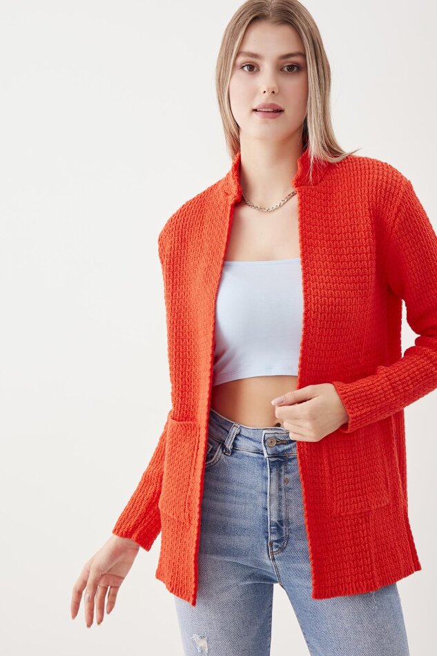 Yaka Cep Detaylı Triko Hırka - 64