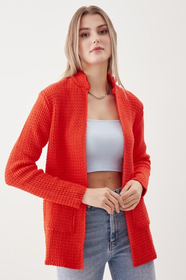 Yaka Cep Detaylı Triko Hırka - 65