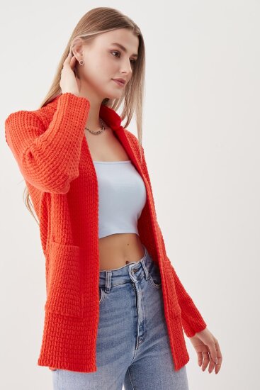 Yaka Cep Detaylı Triko Hırka - 66