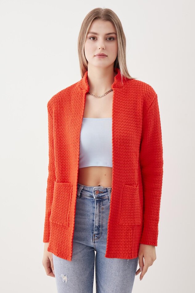 Yaka Cep Detaylı Triko Hırka - 68