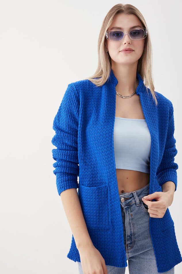 Yaka Cep Detaylı Triko Hırka - 70