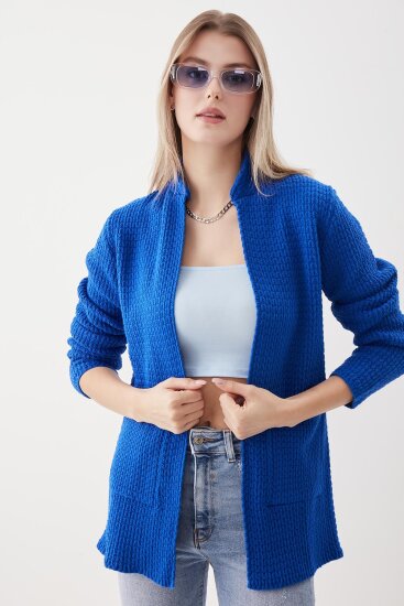 Yaka Cep Detaylı Triko Hırka - 74