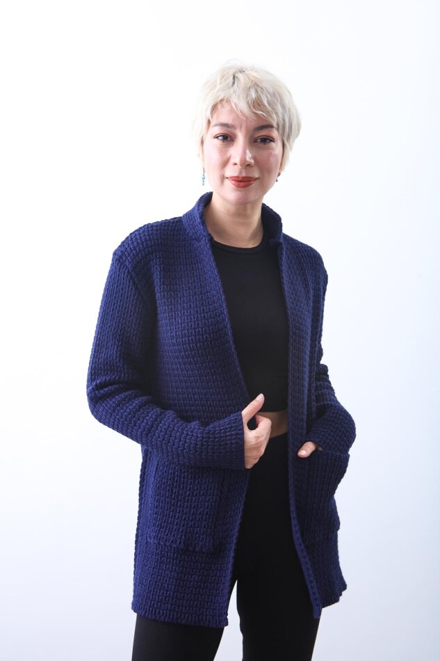 Yaka Cep Detaylı Triko Hırka - 77