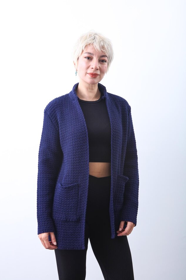 Yaka Cep Detaylı Triko Hırka - 76