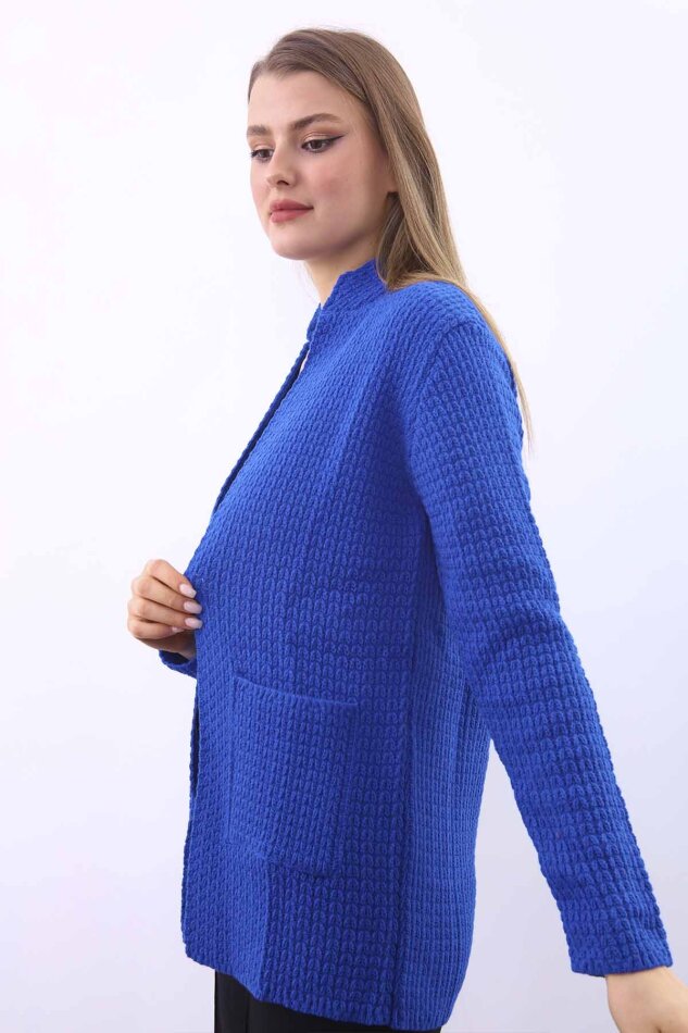 Yaka Cep Detaylı Triko Hırka - 82