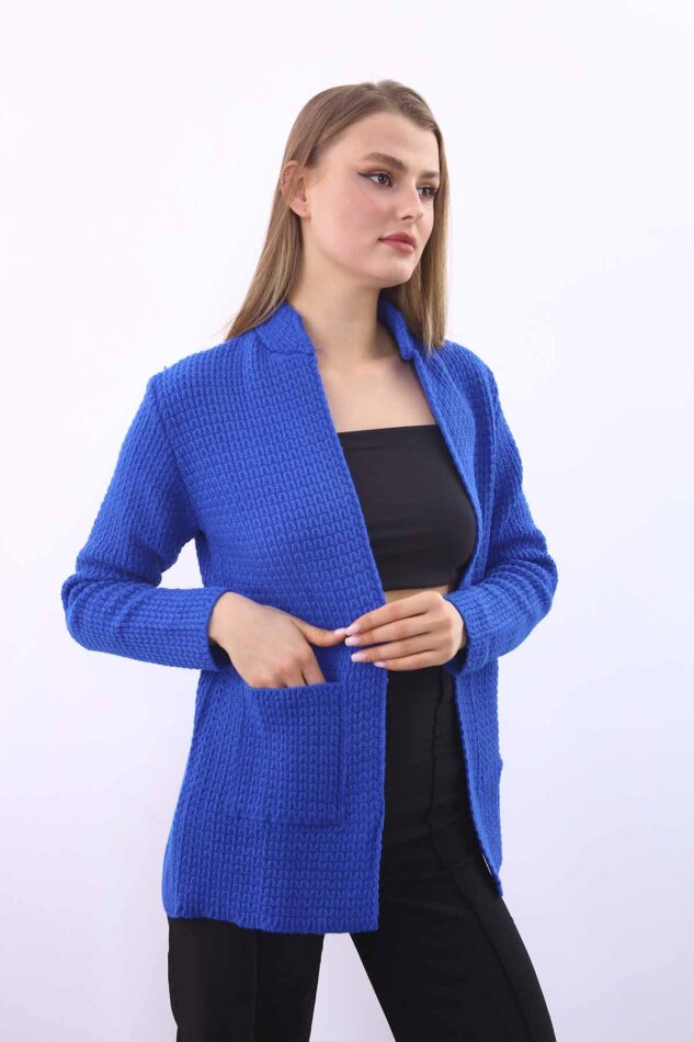 Yaka Cep Detaylı Triko Hırka - 83