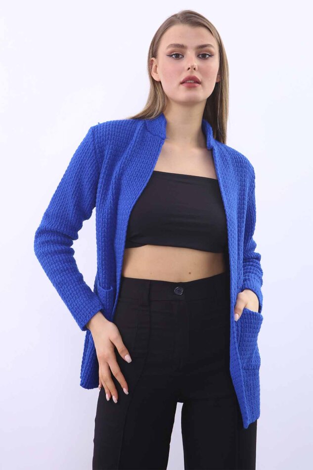 Yaka Cep Detaylı Triko Hırka - 84