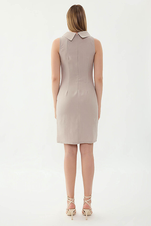 Yaka Detaylı Sıfır Kol Elbise - 11