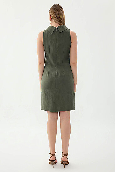 Yaka Detaylı Sıfır Kol Elbise - 19