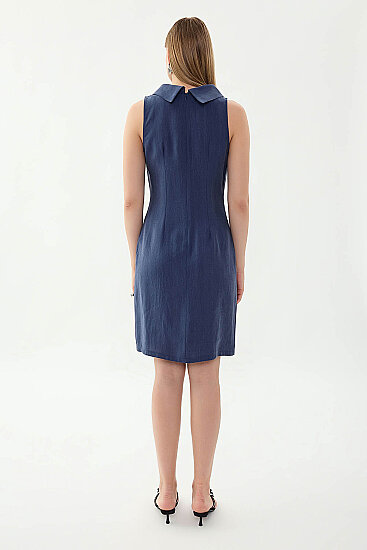 Yaka Detaylı Sıfır Kol Elbise - 25