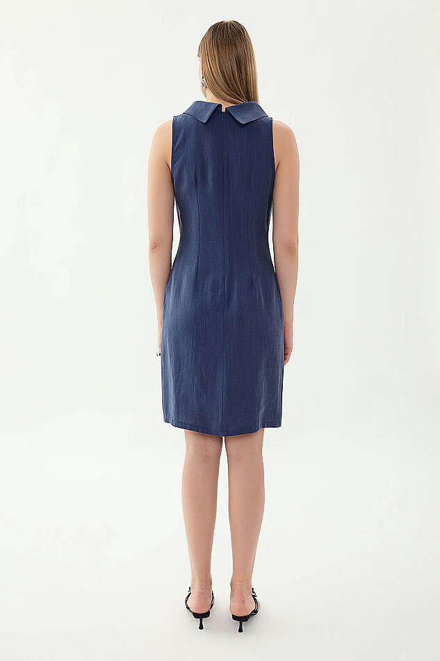 Yaka Detaylı Sıfır Kol Elbise - 25