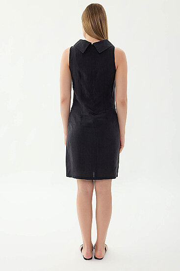 Yaka Detaylı Sıfır Kol Elbise - 33