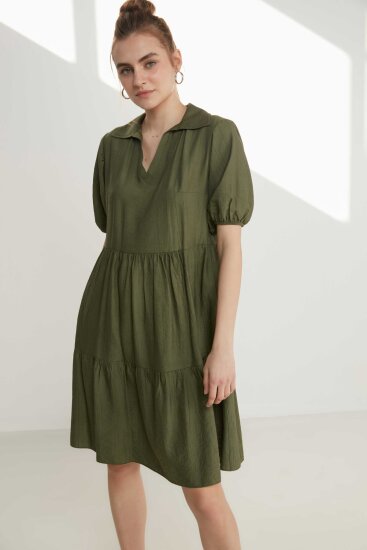 Yakalı Balon Kol Babydoll Elbise - 2