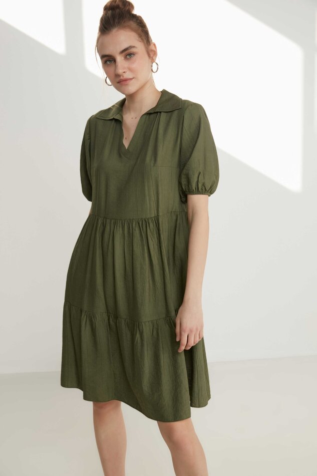 Yakalı Balon Kol Babydoll Elbise - 2