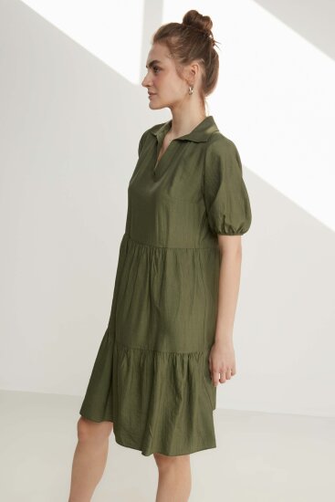 Yakalı Balon Kol Babydoll Elbise - 3