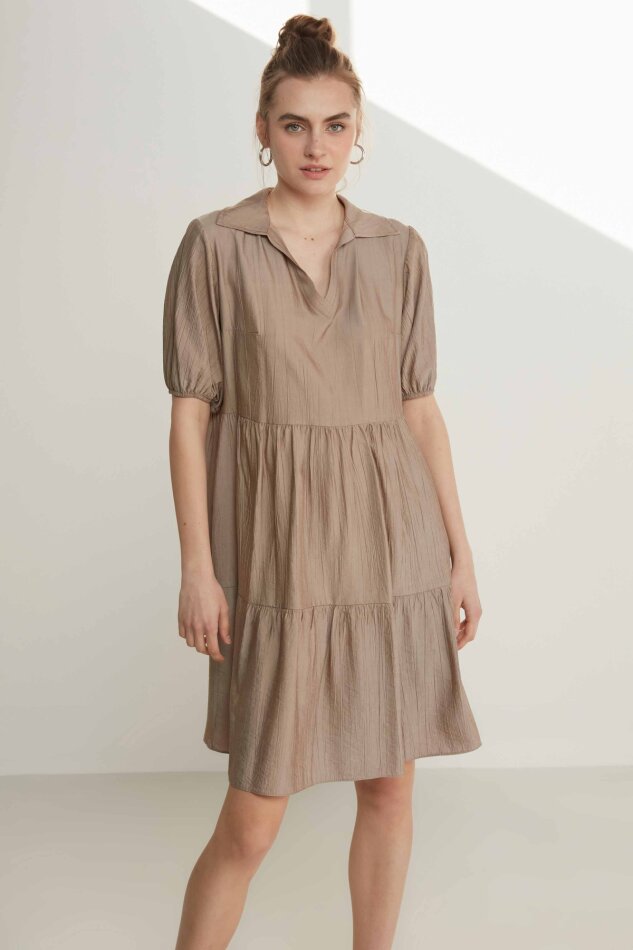Yakalı Balon Kol Babydoll Elbise - 6