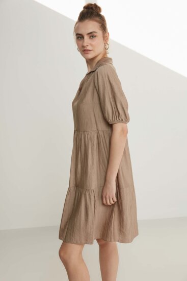 Yakalı Balon Kol Babydoll Elbise - 7