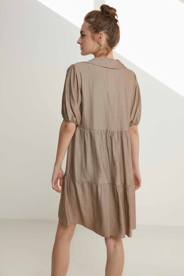 Yakalı Balon Kol Babydoll Elbise - 8