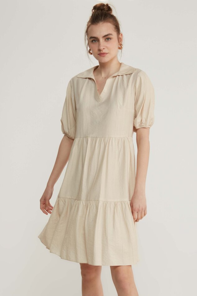 Yakalı Balon Kol Babydoll Elbise - 13