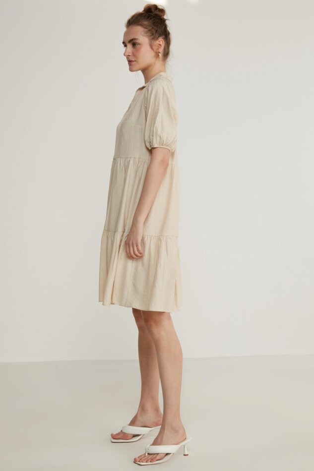 Yakalı Balon Kol Babydoll Elbise - 15