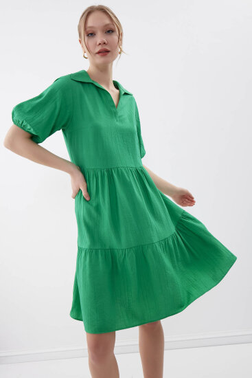 Yakalı Balon Kol Babydoll Elbise - 21