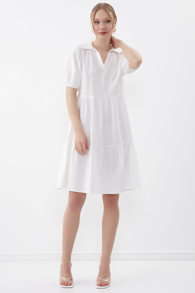 Yakalı Balon Kol Babydoll Elbise - 28