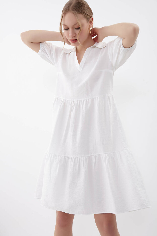 Yakalı Balon Kol Babydoll Elbise - 27