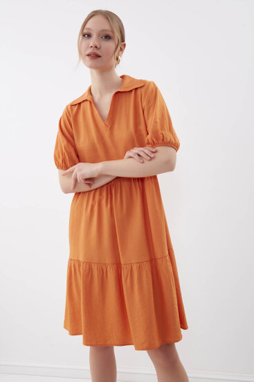 Yakalı Balon Kol Babydoll Elbise - 38
