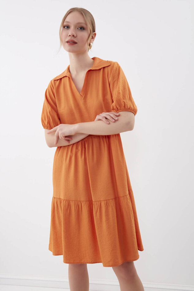 Yakalı Balon Kol Babydoll Elbise - 38