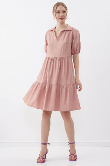Yakalı Balon Kol Babydoll Elbise - 41